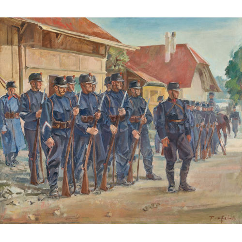 FRIEDRICH TRAFFELET : Soldaten in einem Berner Dorf (Dobiaschofsky Auktionen AG)