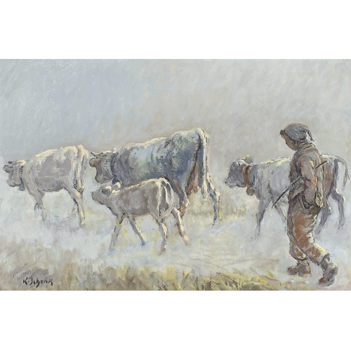 KARL SCHENK : Junger Hirte mit Viehherde (DOBIASCHOFSKY AUKTIONEN AG)