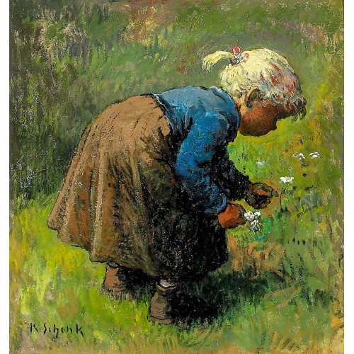 KARL SCHENK : M�dchen beim Blumenpfl�cken (DOBIASCHOFSKY AUKTIONEN AG)