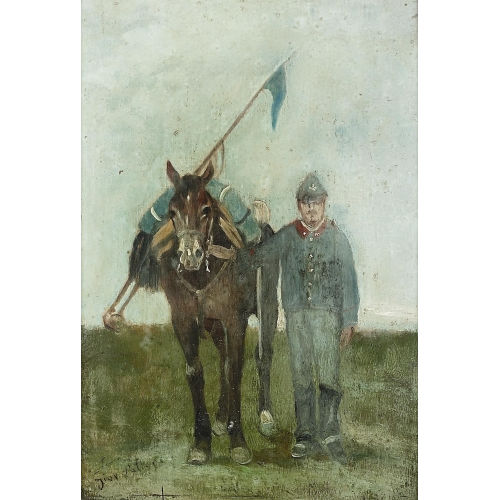 GIOVANNI FATTORI : Kavallerist mit Pferd auf einer Wiese (DOBIASCHOFSKY AUKTIONEN AG)