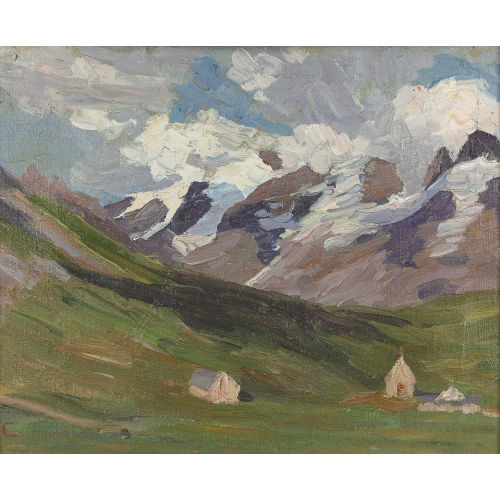 MARTHA CUNZ : Gebirgspartie mit Kapelle (DOBIASCHOFSKY AUKTIONEN AG)