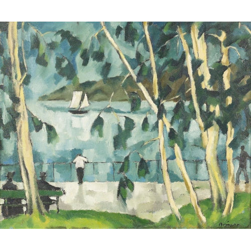 ARNOLD BR�GGER : Sommerliche Seeuferpromenade mit Flaneuren (DOBIASCHOFSKY AUKTIONEN AG)