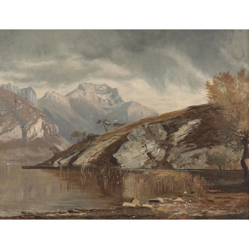 AUGUSTE BOUTHILLIER DE BEAUMONT : Uferpartie am Genfersee mit stimmungsvollem Himmel (DOBIASCHOFSKY AUKTIONEN AG)