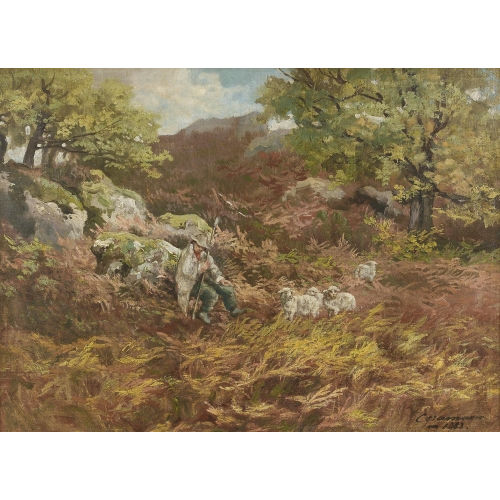 CHARLES-FERDINAND CERAMANO : Pastorale Szene in sommerlicher Landschaft (DOBIASCHOFSKY AUKTIONEN AG)