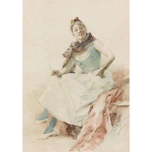 EMILE AUGUSTE PINCHART : Bildnis einer sitzenden jungen Dame (DOBIASCHOFSKY AUKTIONEN AG)