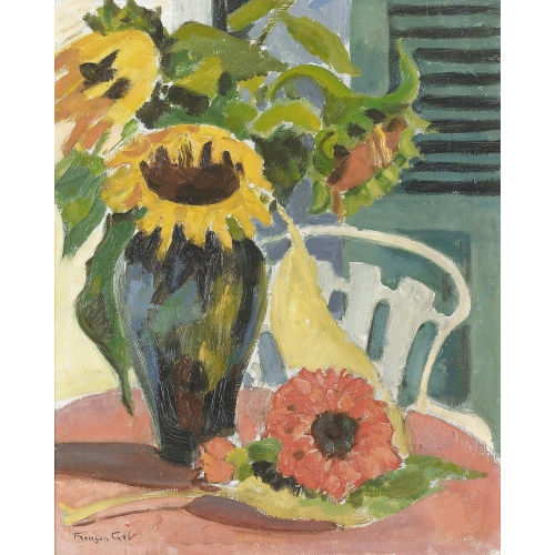 FRAN�OIS GOS : Stillleben mit Sonnenblumen auf einem Tisch (DOBIASCHOFSKY AUKTIONEN AG)