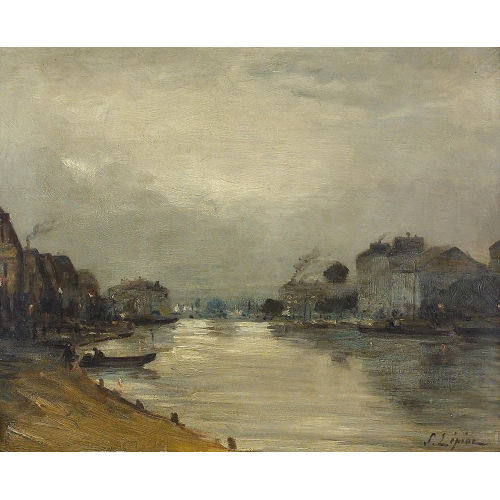 STANISLAS VICTOR EDOUARD LEPINE : St�dtische Flussuferpartie gegen Abend (DOBIASCHOFSKY AUKTIONEN AG)