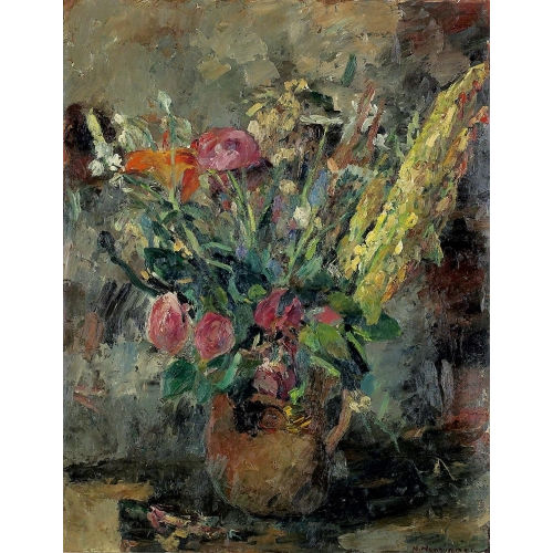 MANFRED HENNINGER : Blumenstrauss in braunem Krug (DOBIASCHOFSKY AUKTIONEN AG)
