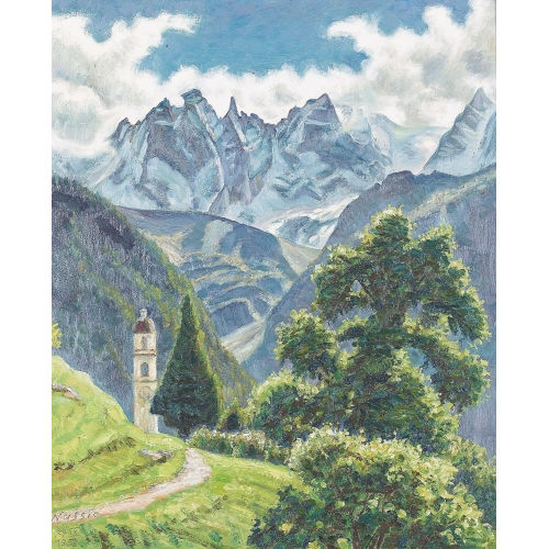 OSCAR NUSSIO : Landschaft bei Soglio (DOBIASCHOFSKY AUKTIONEN AG)
