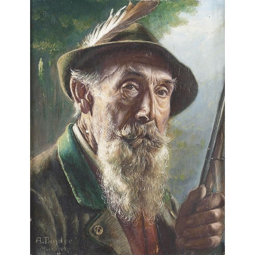 ALOIS BINDER : Portr�t eines b�rtigen J�gers (DOBIASCHOFSKY AUKTIONEN AG)