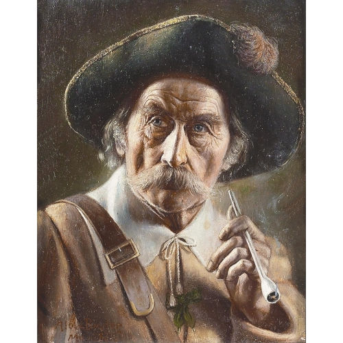 ALOIS BINDER : Portr�t eines Mannes mit Meerschaumpfeife (DOBIASCHOFSKY AUKTIONEN AG)
