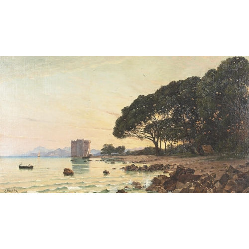 ARTHUR CHARLES HENRI HERZOG : Abendliche K�stenpartie mit Burg (DOBIASCHOFSKY AUKTIONEN AG)
