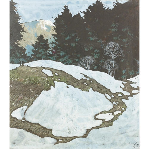 OSKAR MULLEY : Sonnige Berglandschaft im Vorfr�hling (DOBIASCHOFSKY AUKTIONEN AG)