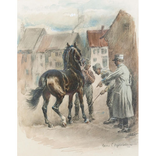 IWAN EDWIN HUGENTOBLER : Inspektion eines Pferdes (DOBIASCHOFSKY AUKTIONEN AG)