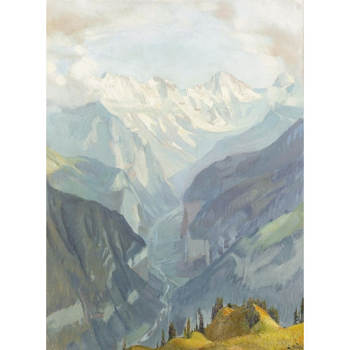 ERNST HODEL D.J. : Lauterbrunnental mit dem Breithorn im Sommer (DOBIASCHOFSKY AUKTIONEN AG)