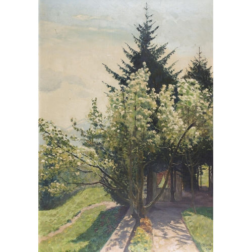 PLINIO COLOMBI : Gartenpartie mit bl�hendem Baum (DOBIASCHOFSKY AUKTIONEN AG)