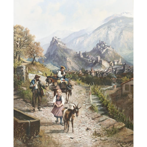 FRANZ ADOLF CHRISTIAN M�LLER : Walliser Familie auf dem Weg nach Sion (DOBIASCHOFSKY AUKTIONEN AG)