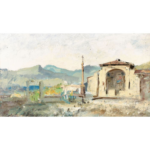 AMBROGIO PREDA : Sonniger Platz mit Kapelle (DOBIASCHOFSKY AUKTIONEN AG)