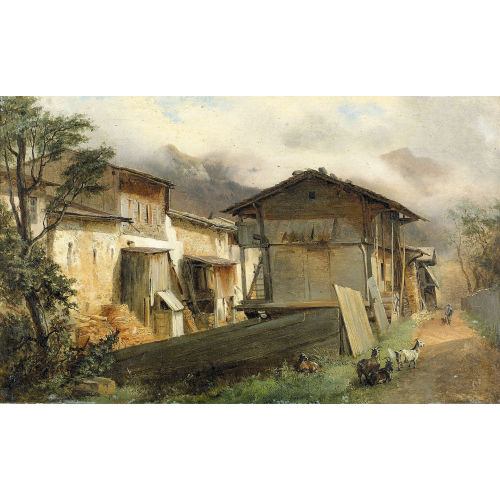 ALEXANDRE CALAME : Dorfpartie mit Ziegen (DOBIASCHOFSKY AUKTIONEN AG)