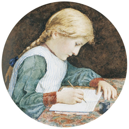 ALBERT ANKER : Schreibendes M�dchen (27A) (DOBIASCHOFSKY AUKTIONEN AG)