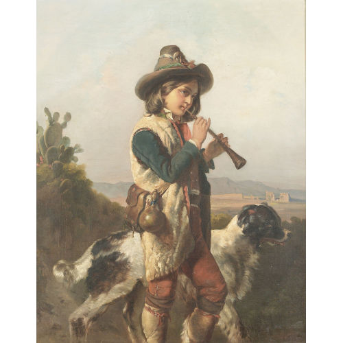 JACQUES ALFRED VAN MUYDEN : Hirte mit Hund beim Fl�tenspiel (DOBIASCHOFSKY AUKTIONEN AG)