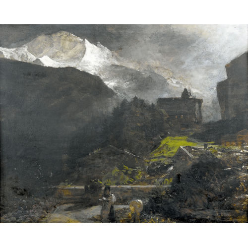 OSWALD ACHENBACH : 'Jungfrau und Lauterbrunnental bei Mondschein' (DOBIASCHOFSKY AUKTIONEN AG)