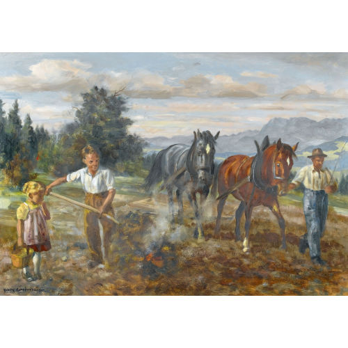 HANS GARTMEIER : Bauer mit seinen Kindern bei der Feldarbeit (DOBIASCHOFSKY AUKTIONEN AG)