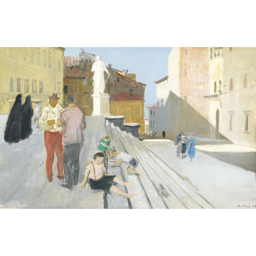 ADRIEN HOLY : Sommerliche Strassenszene in einer italienischen Stadt (DOBIASCHOFSKY AUKTIONEN AG)