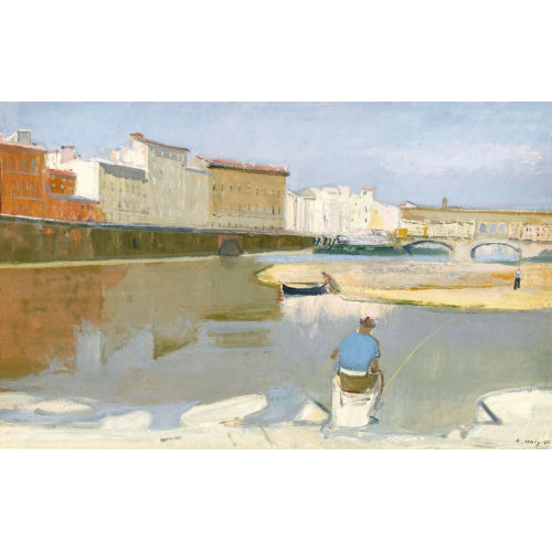 ADRIEN HOLY : Fischer am Ufer des Arno (DOBIASCHOFSKY AUKTIONEN AG)