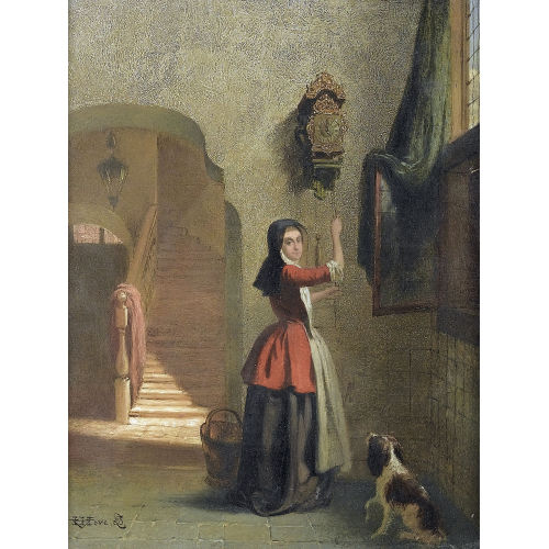 HUBERTUS VAN HOVE : Interieurszene mit Wanduhr (DOBIASCHOFSKY AUKTIONEN AG)