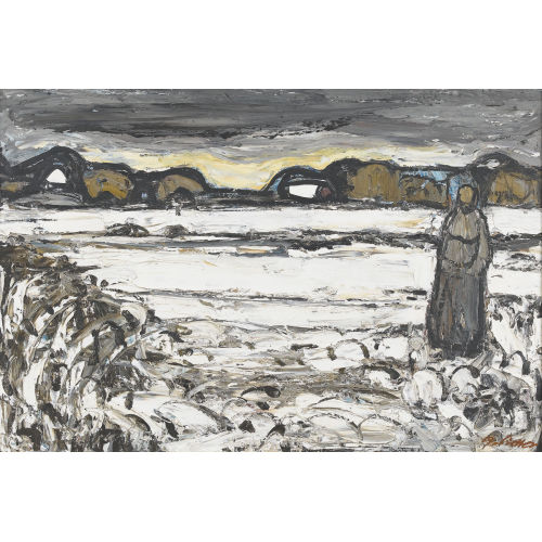 ALFRED SIDLER : B�uerin in verschneiter abendlicher Landschaft (DOBIASCHOFSKY AUKTIONEN AG)
