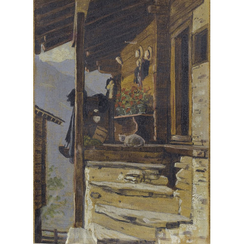 EDOUARD RAVEL : Walliser Bauernhaus mit Katze (DOBIASCHOFSKY AUKTIONEN AG)