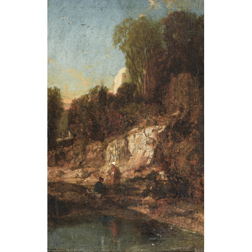 JEAN ADRIEN GUIGNET : Szene mit zwei Orientalen am Fluss (DOBIASCHOFSKY AUKTIONEN AG)