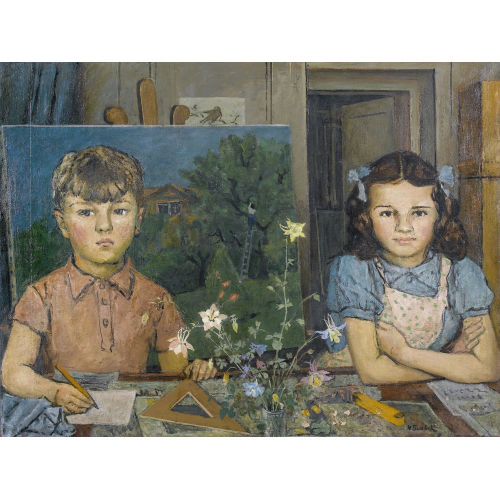 VICTOR SURBEK : Zwei Kinder in Interieur (DOBIASCHOFSKY AUKTIONEN AG)