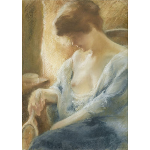 CHARLES EMILE HORNUNG : Junge Frau im Boudoir mit Handspiegel (DOBIASCHOFSKY AUKTIONEN AG)