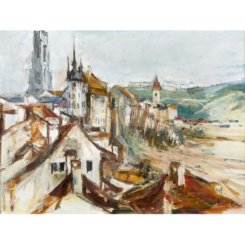 KIM EN JOONG : Die Oberstadt von Fribourg mit der Kathedrale St-Nicolas (DOBIASCHOFSKY AUKTIONEN AG)