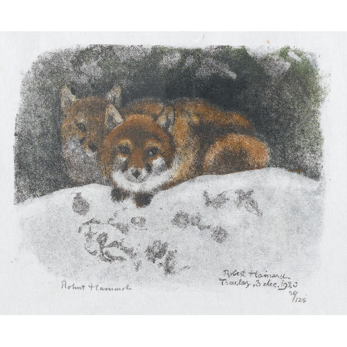 ROBERT HAINARD : Couple de renards devant le terrier (DOBIASCHOFSKY AUKTIONEN AG)