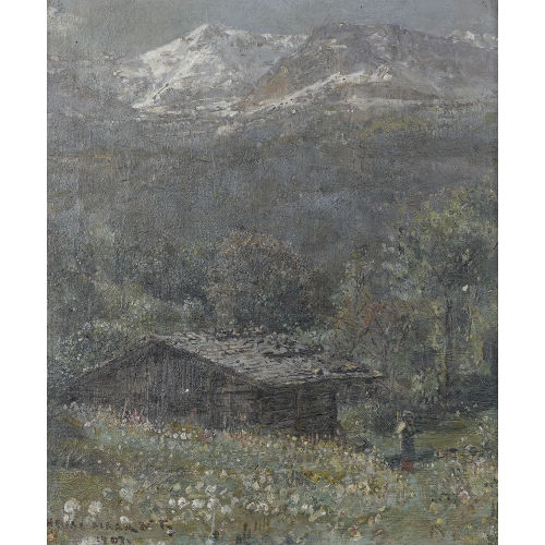 HENRI LEOPOLD GIRARDET : Sommerliche Alpenlandschaft mit Chalet (DOBIASCHOFSKY AUKTIONEN AG)