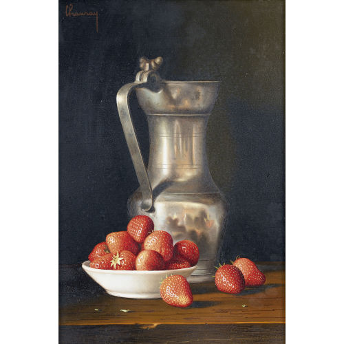 JEAN-CLAUDE CHAURAY : Zinnkrug mit Erdbeeren (DOBIASCHOFSKY AUKTIONEN AG)