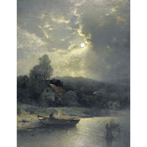 SOPHUS JACOBSEN : Uferlandschaft im Mondschein mit Ruderboot (DOBIASCHOFSKY AUKTIONEN AG)