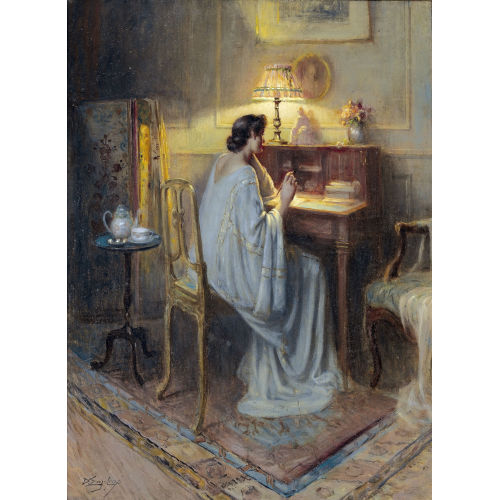 DELPHIN ENJOLRAS : Interieur mit Dame am Schreibpult (DOBIASCHOFSKY AUKTIONEN AG)