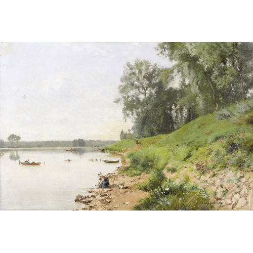 EMILE EDME LABORNE : Seeuferpartie mit Figurenstaffage (DOBIASCHOFSKY AUKTIONEN AG)