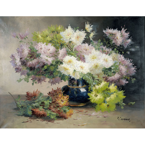 EDMOND VAN COPPENOLLE : Stillleben mit Dahlien in blauer Vase (DOBIASCHOFSKY AUKTIONEN AG)