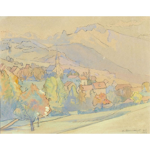 JACQUES ELIE ABRAHAM HERMANJAT : Dorfpartie in der Romandie (DOBIASCHOFSKY AUKTIONEN AG)