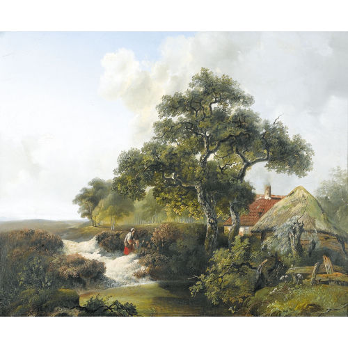 WILLEM BODEMAN : Landschaft mit Bauernhaus, Staffage und Teich (DOBIASCHOFSKY AUKTIONEN AG)