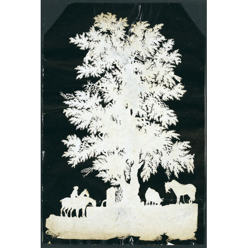 JACQUES LAURENT AGASSE : Grosser Baum mit Pferden an der Tr�nke und weidenden Tieren (DOBIASCHOFSKY AUKTIONEN AG)