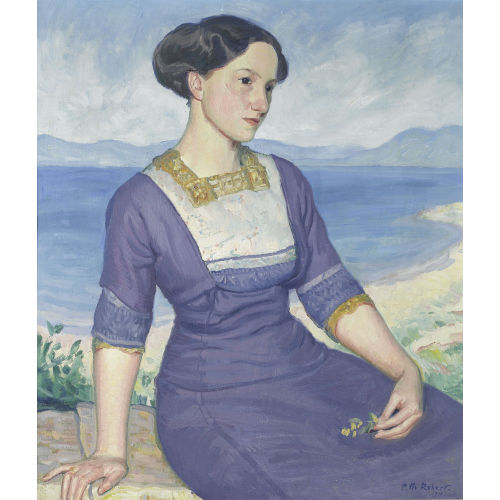 PAUL THEOPHILE ROBERT : Portr�t einer Dame vor Seelandschaft (DOBIASCHOFSKY AUKTIONEN AG)