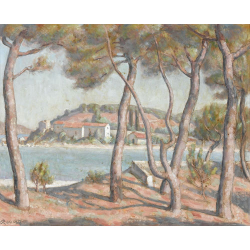 PAUL THEOPHILE ROBERT : S�dliche Landschaft mit Pinien am Strand (DOBIASCHOFSKY AUKTIONEN AG)