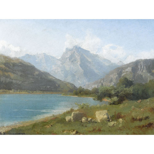 FRIEDRICH ZIMMERMANN : Sommerliche Landschaftspartie mit Bergsee (DOBIASCHOFSKY AUKTIONEN AG)