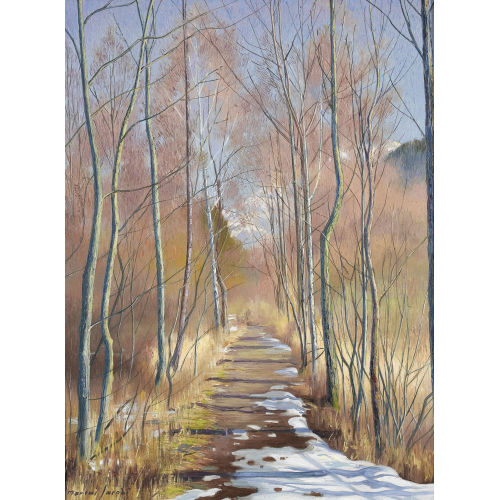 MARCUS JACOBI : Sonnige Landschaft mit Waldweg im Vorfr�hling (DOBIASCHOFSKY AUKTIONEN AG)